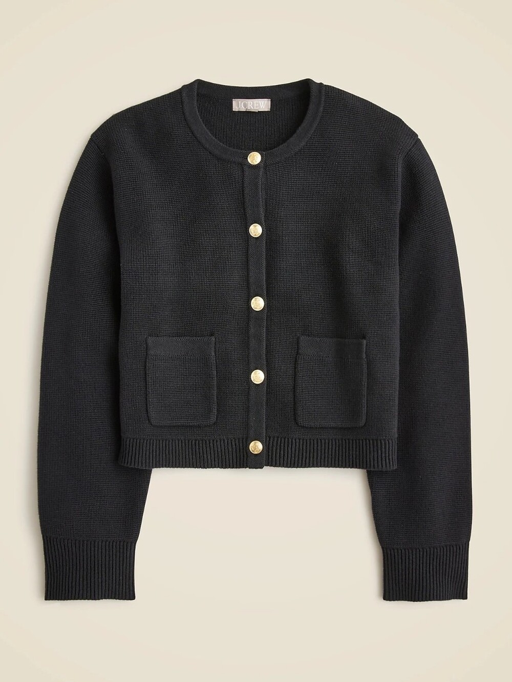 J. Crew Emilie Black Knit Crewneck Cardigan with Gold Buttons